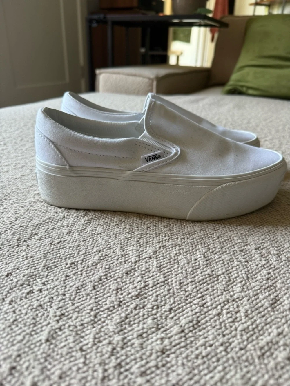 Vans Women’s Platform White Slip-On Canvas Sneakers - Picture 6 of 10